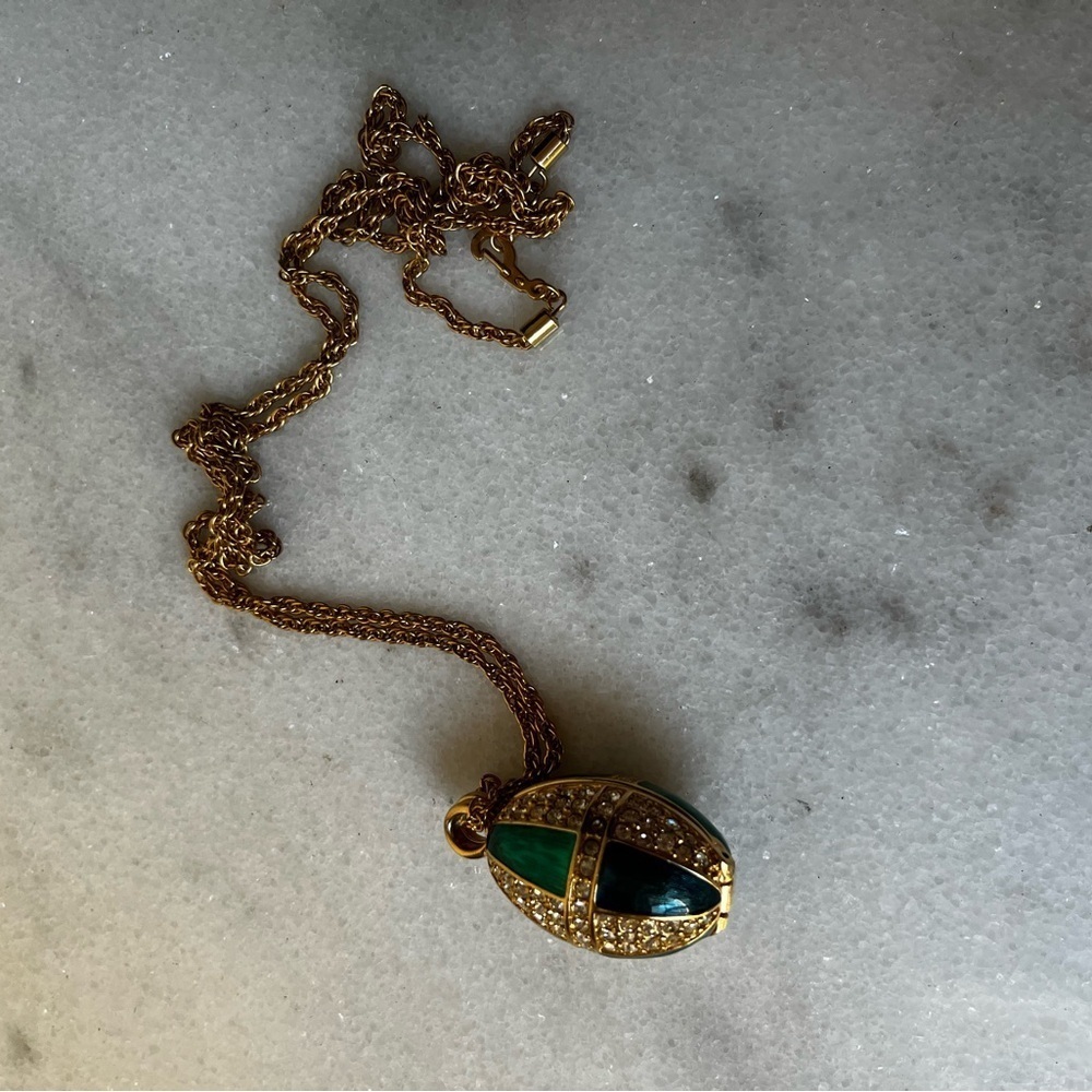 Gold and Blue green Pendant locket Necklace by Swarovski - Picture 8 of 10